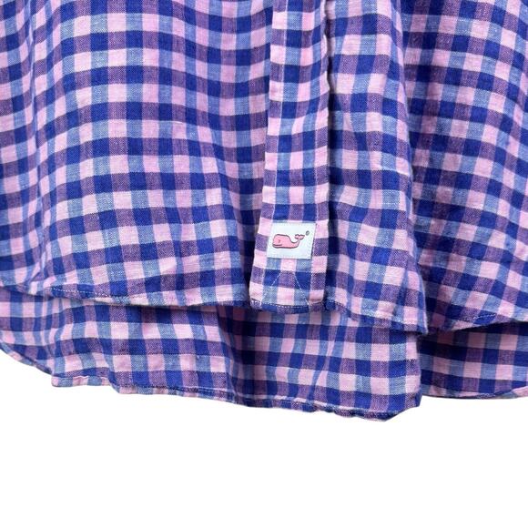 Vineyard Vines Pink & Blue Gingham Check Linen Long Sleeve Button Up Shirt - Picture 6 of 8
